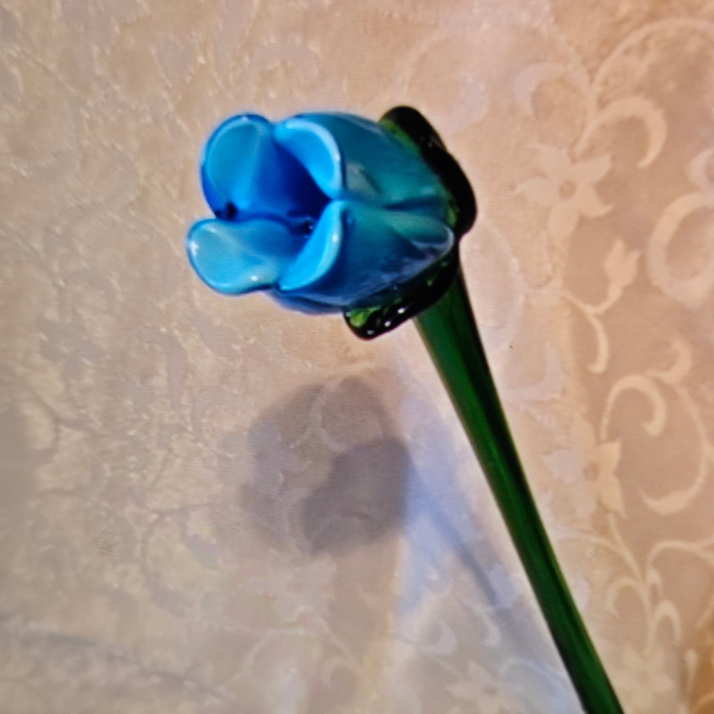 ❤️ Murano Vintage-Style Glass Tulip | Sky Blue Blossom/Glass Emerald Stem